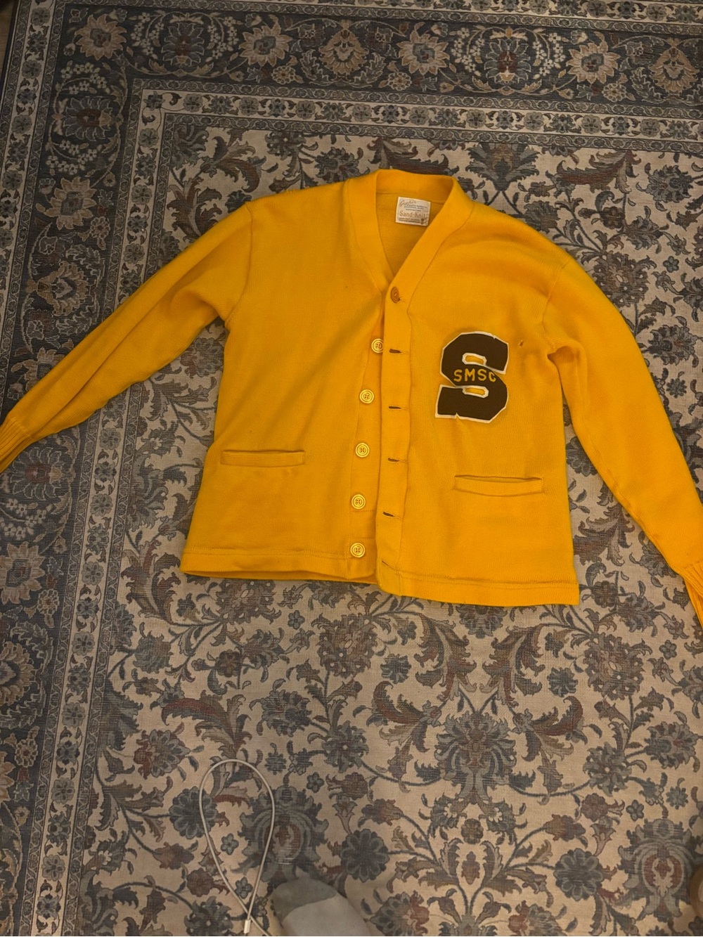 Vintage Men's Yellow Cardigan with SMSC Patch